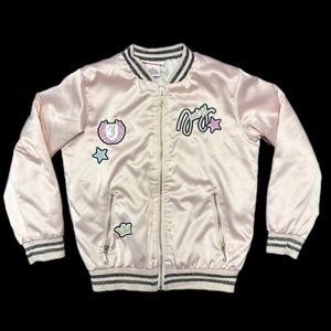 Juicy Couture girls pink jacket with zipper pockets and embroidered patches